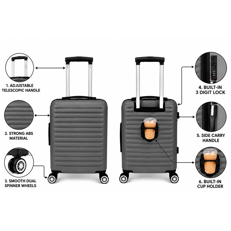 (image for) T-HC-US-1861 Dark Grey EasyJet Approved Cabin Suitcase